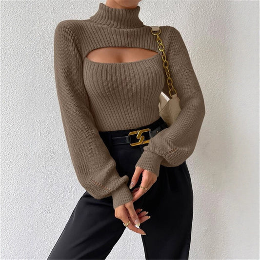 Pull-over en tricot pour femmes avec découpe tendance et col montant Chic und Stil