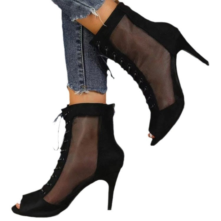 Bottes à talons hauts semi-ouvertes pour femmes avec inserts latéraux transparents et lacets Chic und Stil