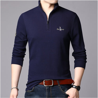 Men's high collar pullover with modern zipper and fine texture Chic und Stil