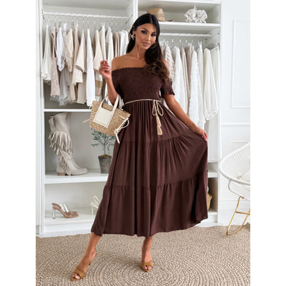 Robe maxi à épaules dénudées pour femme avec nœud à la taille Chic und Stil