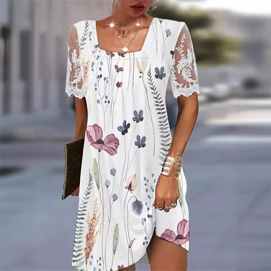 Robe tunique à imprimé floral pour femmes avec des manches en dentelle Chic und Stil