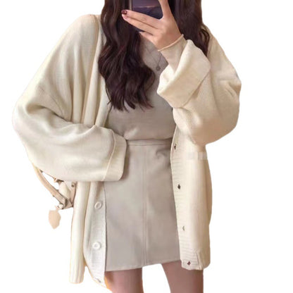 Cardigan en tricot décontracté pour femmes avec des manches volumineuses et une patte de boutonnage Chic und Stil