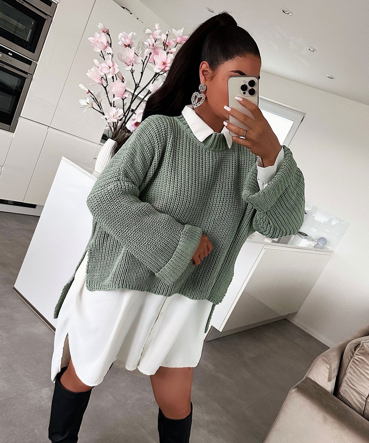 Pull en tricot surdimensionné pour femmes avec design à trous texturé et coupe décontractée Chic und Stil