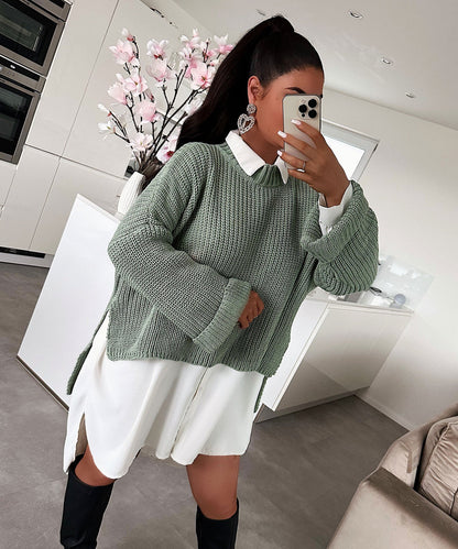Pull en tricot surdimensionné pour femmes avec design à trous texturé et coupe décontractée Chic und Stil