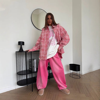 Chemisier oversize pour femmes au design à carreaux décontracté avec franges Chic und Stil