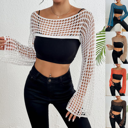 Dames Chic Crochet-Mesh-Crop-Top Chic und Stil