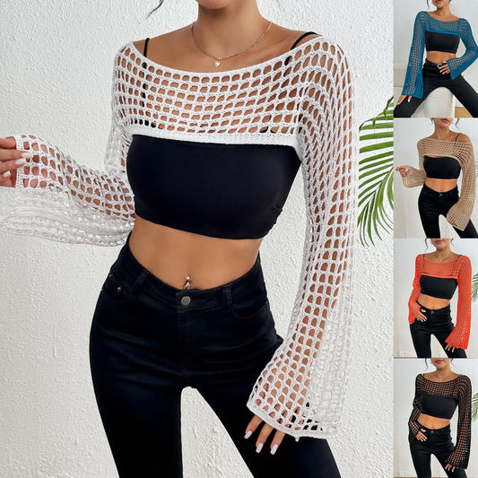 Dames Chic Crochet-Mesh-Crop-Top Chic und Stil