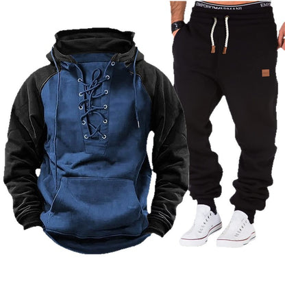 Casual hoodie for men with braided lace closure and comfortable jogger pants Chic and Style