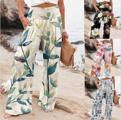 Chic and Style Floral Print Palazzo Pants for Women with Elastic Waistband