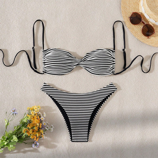 Dames bikini set bandeau tressé rayé Chic und Stil