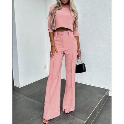 Woman trendy cropped top with elegant palazzo pants Chic and Style