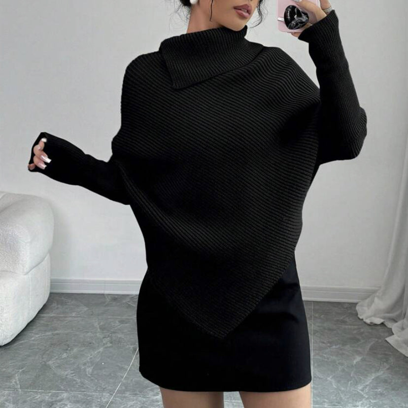 Femme pull en tricot oversize avec col montant et forme asymétrique Chic und Stil