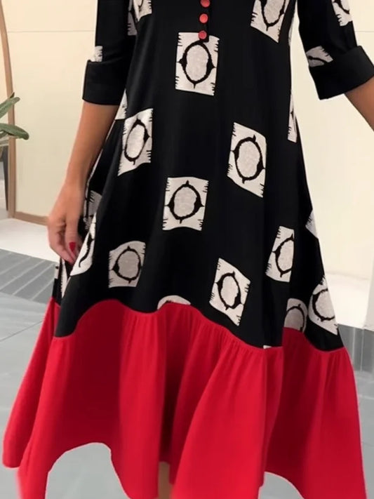 Robe Boho pour femmes ample avec détails de boutons et ourlet contrastant Chic und Stil