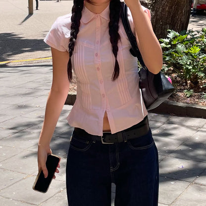 Chemisier Femme à Manches Courtes avec Bouton Chic und Stil