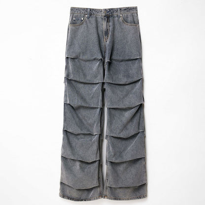 Dames décontractées jeans large avec des détails de volants à la mode Chic und Stil