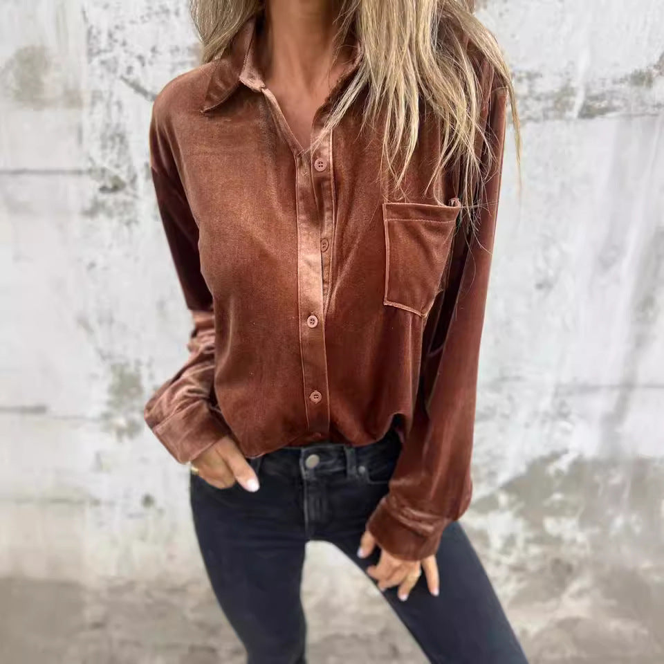 Dames Élégante et brillante blouse en velours Chic und Stil