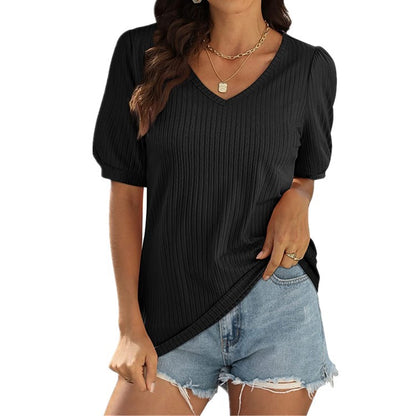 Dames blouse en viscose avec structure en côtes et manches bouffantes Chic und Stil