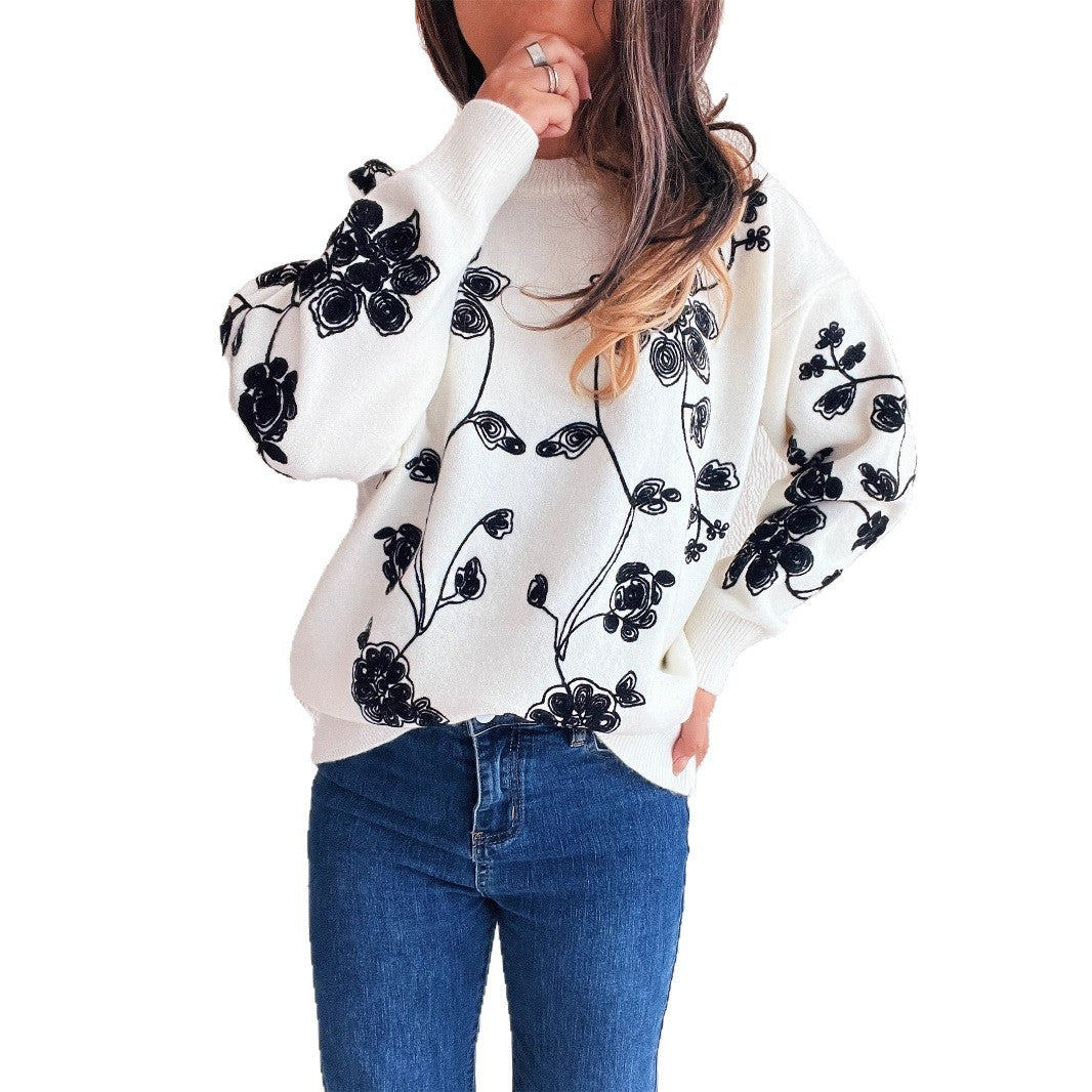 Pull décontracté pour femmes avec motif floral brodé et coupe moderne Chic und Stil