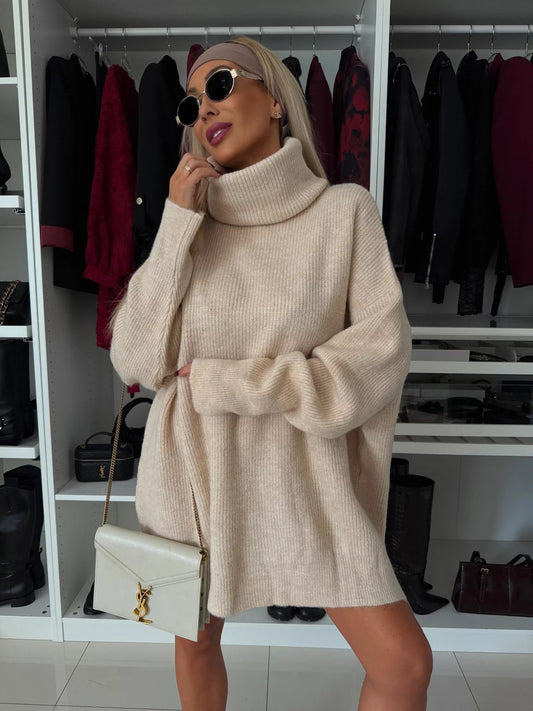Pull-over en tricot surdimensionné pour femmes avec col roulé Chic und Stil
