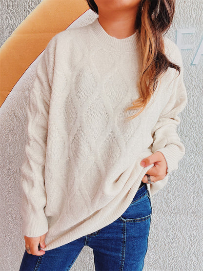 Pull en grosse maille pour dames avec un élégant motif en losange et des manches volumineuses Chic und Stil