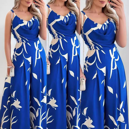 Women's Flowing Maxi Jumpsuit with Draped Neckline Chic und Stil