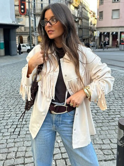 Fringed jacket for women in soft faux leather Chic und Stil