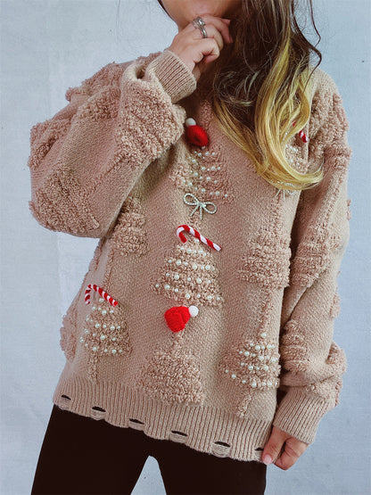 Pull over de fête pour dames avec des motifs de Noël créatifs et un design texturé Chic und Stil