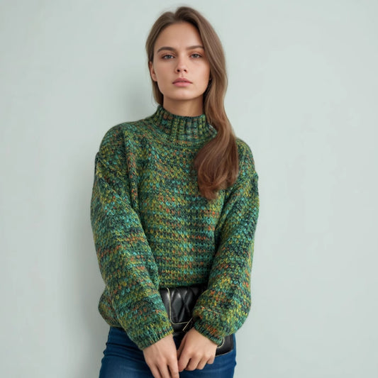 Pull de femme confortable à col roulé avec un design moderne en tricot ajouré Chic und Stil