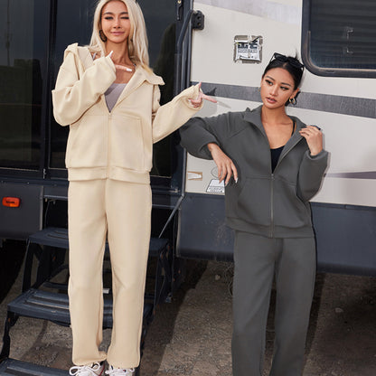 Sport leisure set for women with elegant zipper and wide pants Chic and Style