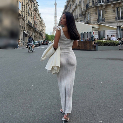 Robe maxi élégante pour femmes avec bretelles et structure côtelée Chic und Stil
