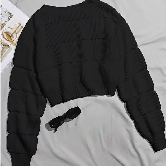 Dames pull-over en tricot tendance avec une texture en côtes et une coupe courte Chic und Stil