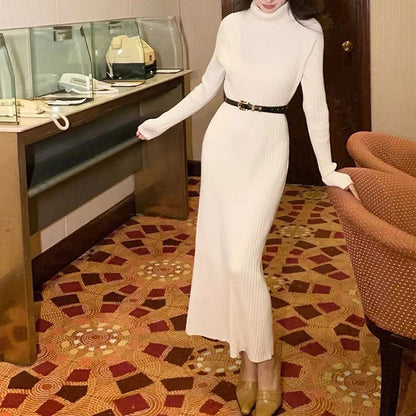 Robe en tricot élégante pour femmes avec col roulé haut et joli motif en côtes Chic und Stil