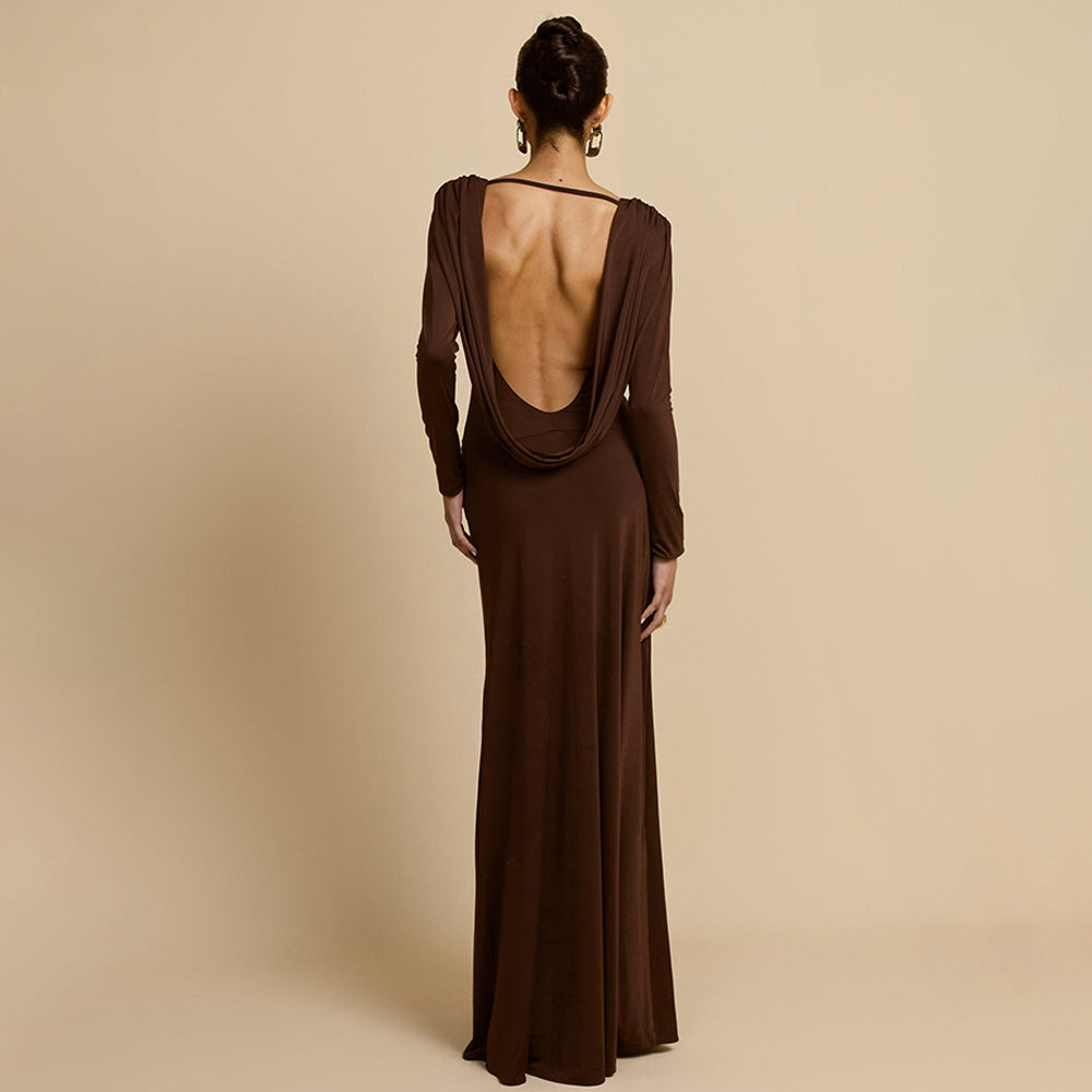 Robe maxi élégante pour femmes avec décolleté en V profond et manches longues Chic und Stil