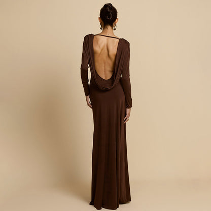 Robe maxi élégante pour femmes avec décolleté en V profond et manches longues Chic und Stil