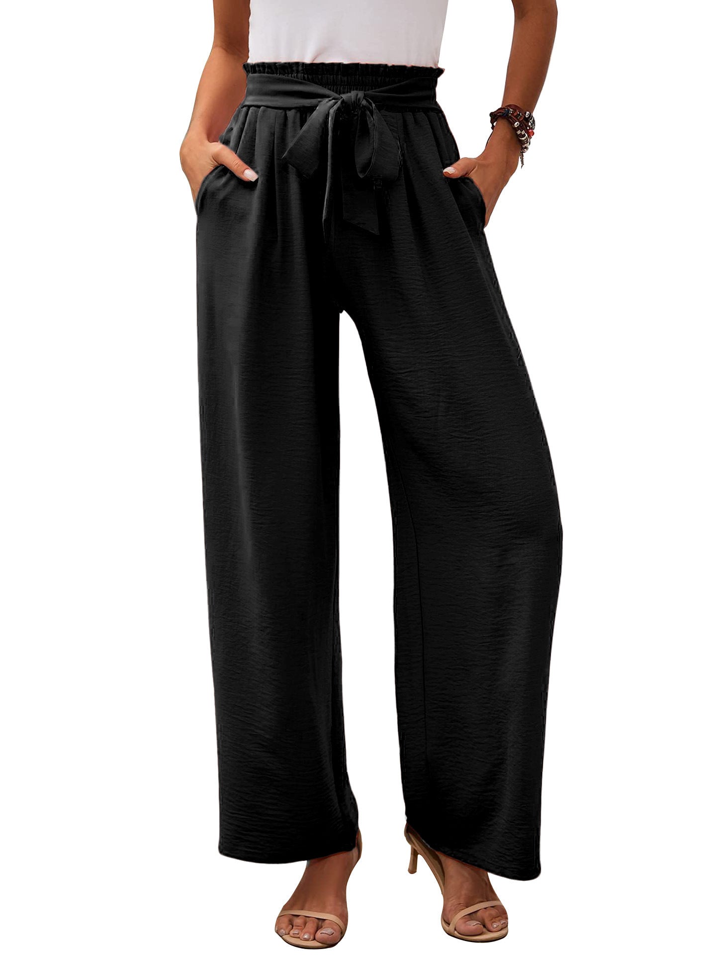 Wide palazzo pants for women with elastic waist and tie belt Chic und Stil