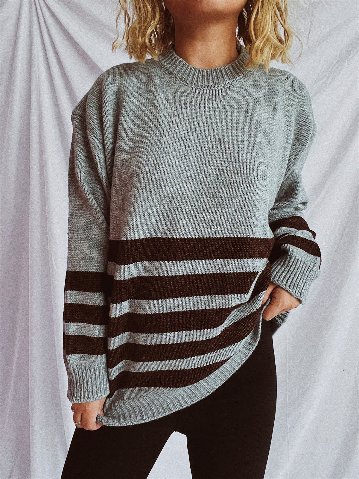 Pull oversized décontracté pour femmes avec motif rayé moderne Chic und Stil