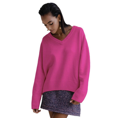 Pull en viscose pour femmes avec encolure en V profonde et larges bords Chic und Stil