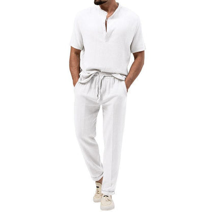 Men's short sleeve shirt fashion with Henley collar and casual jogger pants Chic and Style