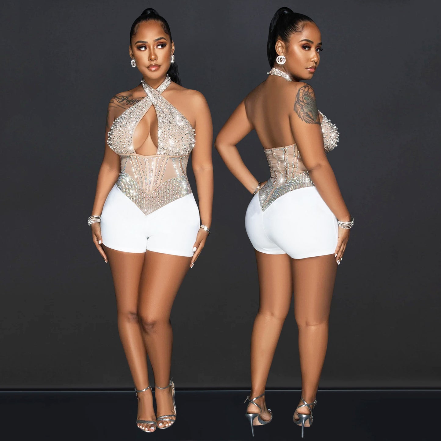 Women Sparkling Body with Chic Collar