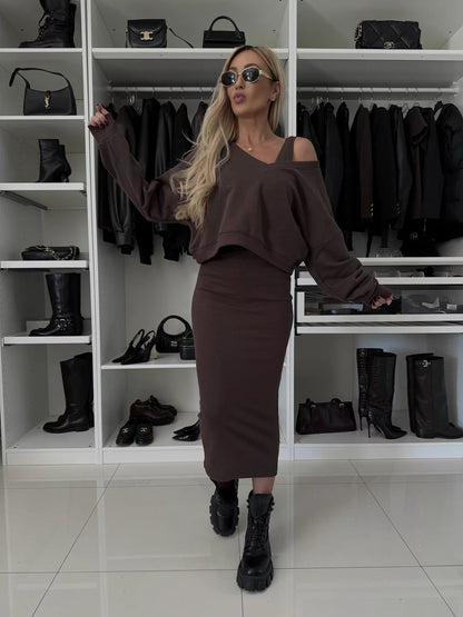 Robe en tricot tendance pour femmes avec un haut court décontracté et une silhouette cintrée Chic und Stil