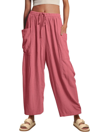 Wide linen pants for women with elastic waist and large pockets Chic und Stil