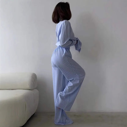 Dames Ensemble de Pyjama Rayé Luxueux Chic und Stil