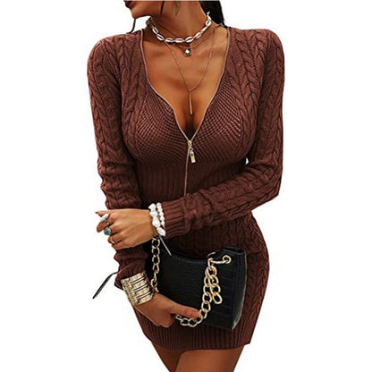 Robe tricot pour femmes avec décolleté en V profond et fermeture éclair élégante Chic und Stil