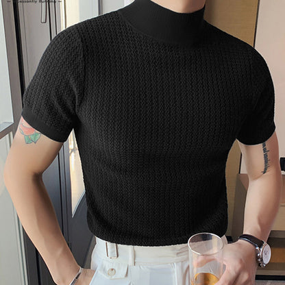 T-shirt pour hommes à manches courtes avec un design structuré moderne et col montant Chic und Stil