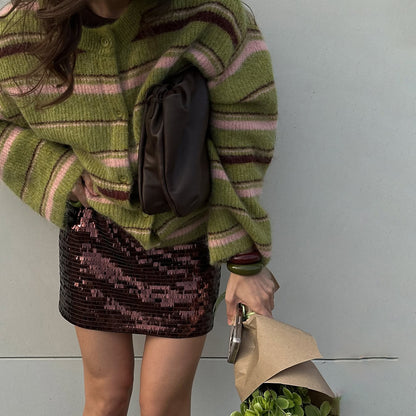 Dames gros pull en tricot avec design rayé Chic und Stil