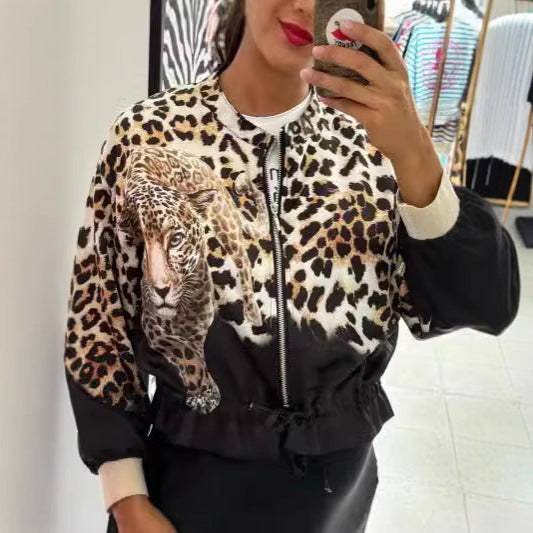 Veste bomber pour femmes avec imprimé animal et bords élastiques Chic und Stil