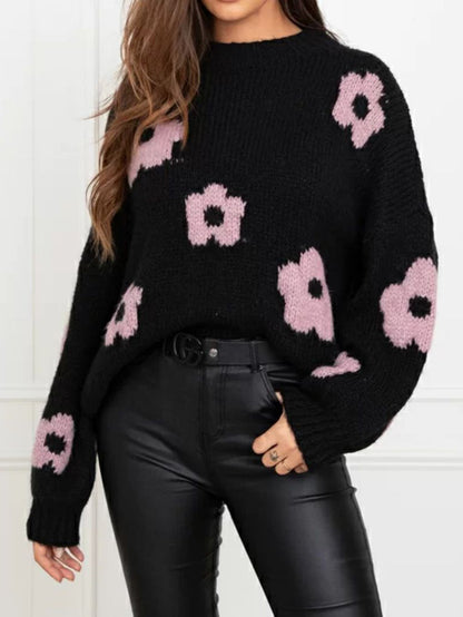 Pull en tricot confortable pour dames avec motif floral WS