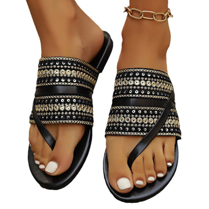 Dames Artisan Perlen Slide Sandalen Chic und Stil