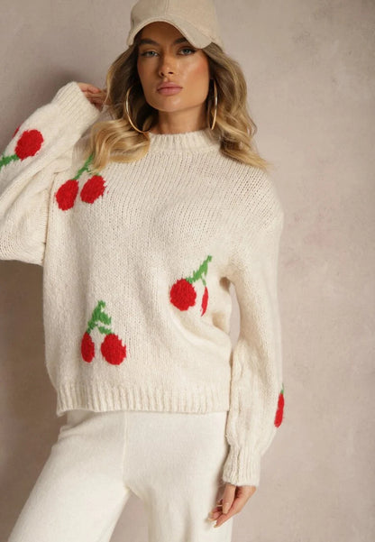 Pull à tricoter pour femmes avec motif cerise fruité et coupe décontractée Chic und Stil