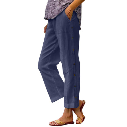 Women Lightweight and Breezy Summer Pants with Side Buttons Chic and Style